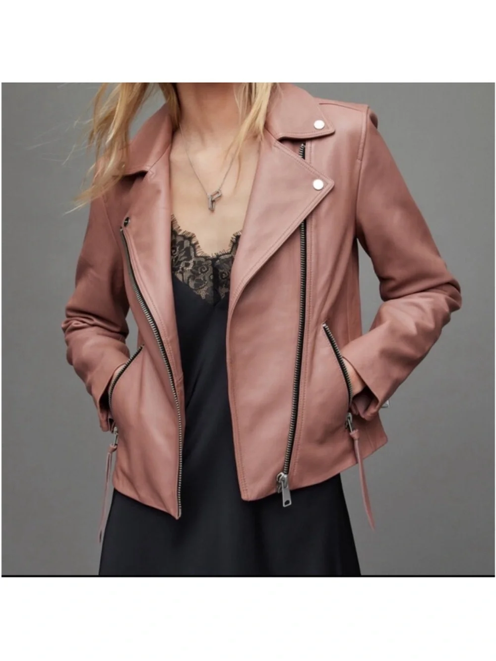 All saints genuine leather jacket pink mauve 2 moto jacket